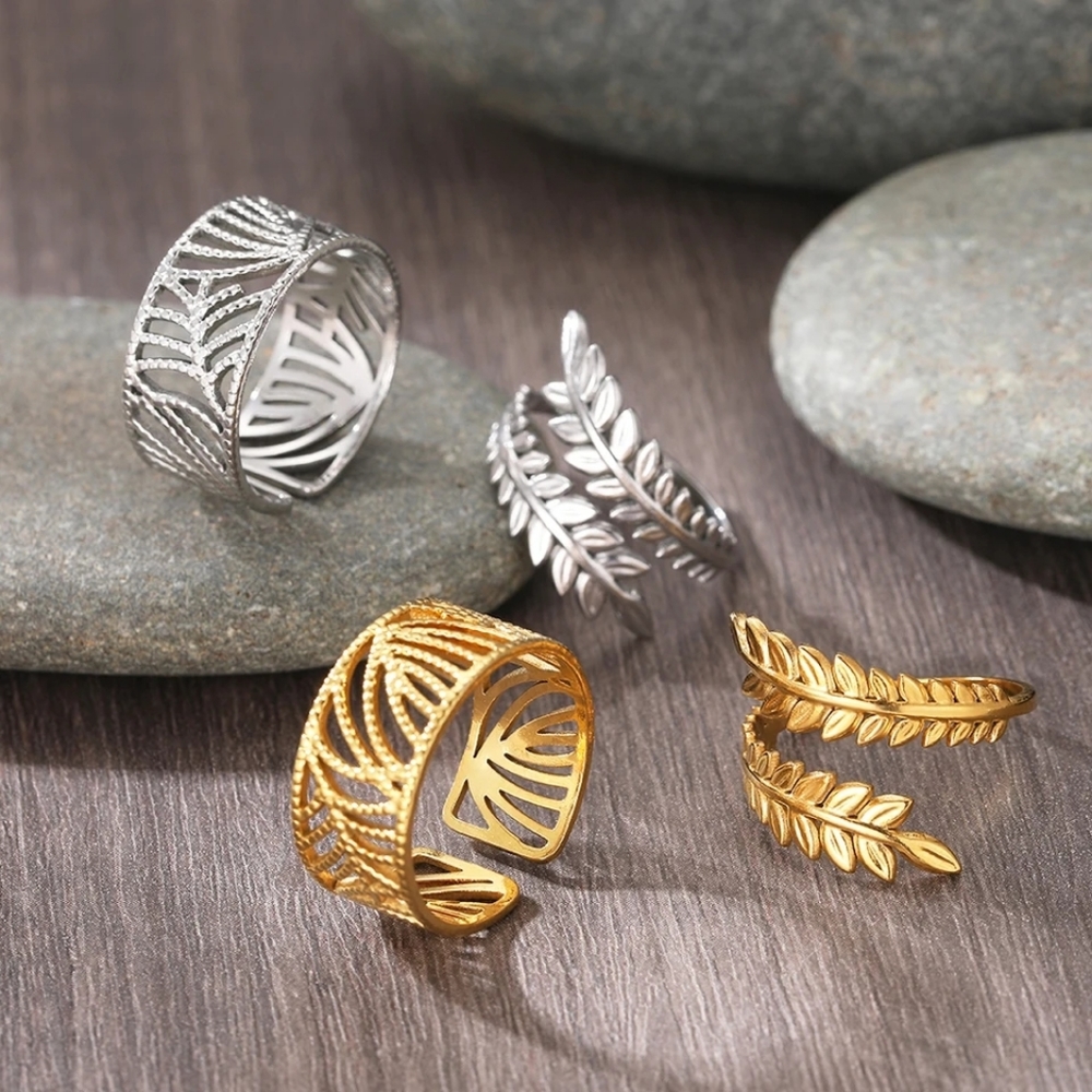 Bohemian Style Vintage Plant Leaves Adjustable Set of Rings - Picture 3 of 3